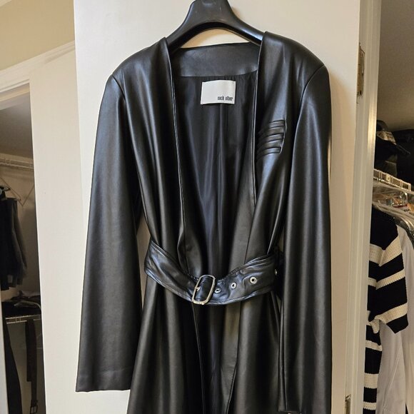 Each x Other Vegan Leather Trench Coat Black Belted